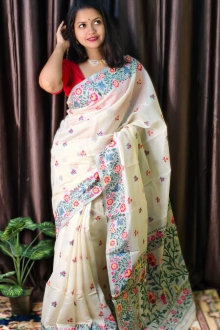 Graceful Handloom Jamdani Saree with Floral Motif