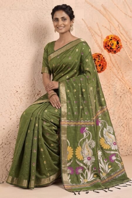 Designer Cotton Saree with Classic Weave Pattern and Decorative Pallu
