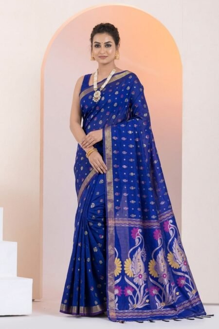 Designer Cotton Saree with Classic Weave Pattern and Decorative Pallu