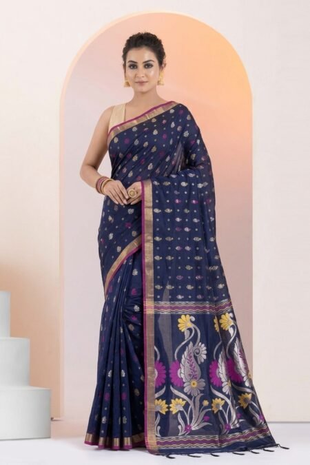 Designer Cotton Saree with Classic Weave Pattern and Decorative Pallu