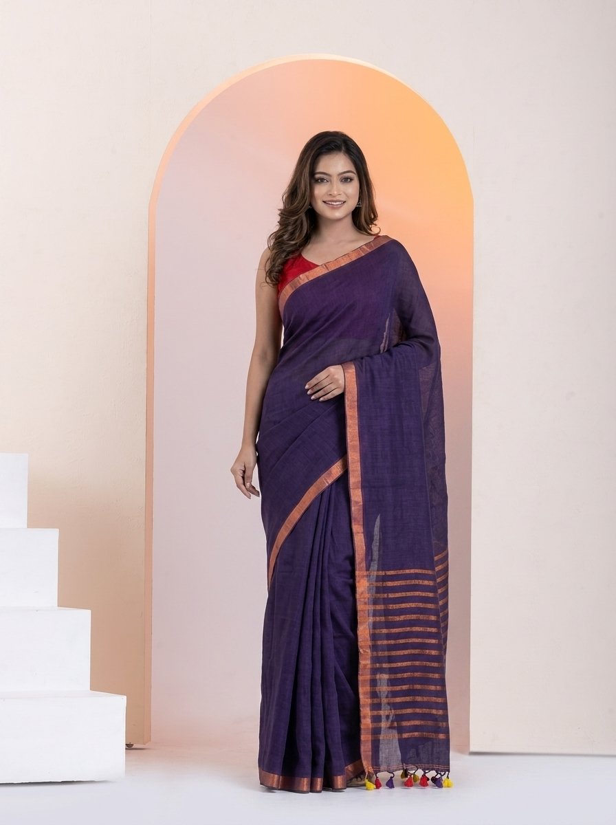 Women Linen Saree for Festive & Casual Wear - Image 2