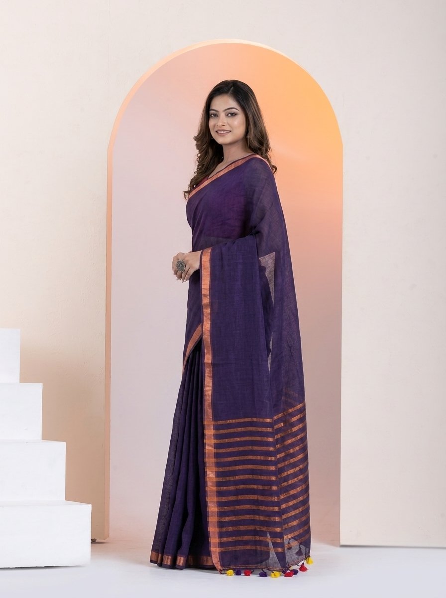 Women Linen Saree for Festive & Casual Wear - Image 5