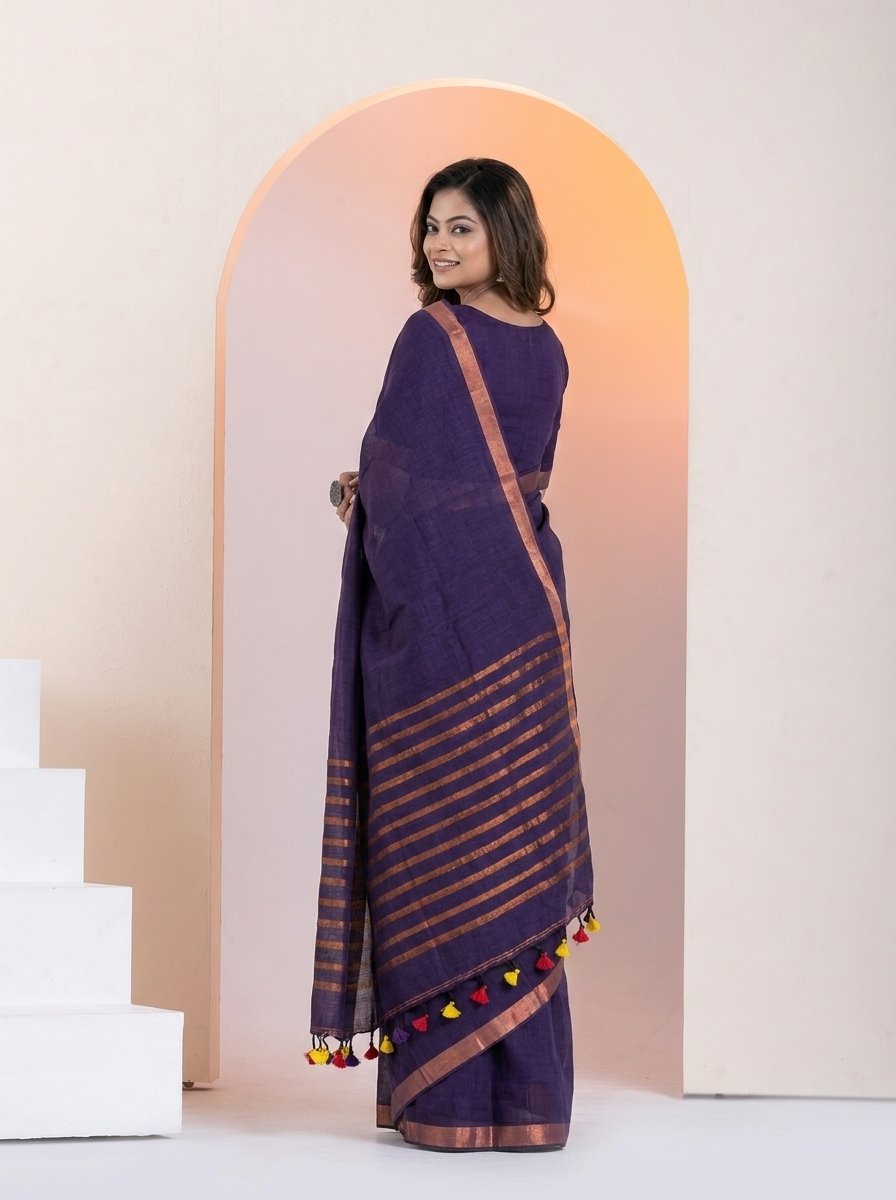 Women Linen Saree for Festive & Casual Wear - Image 3