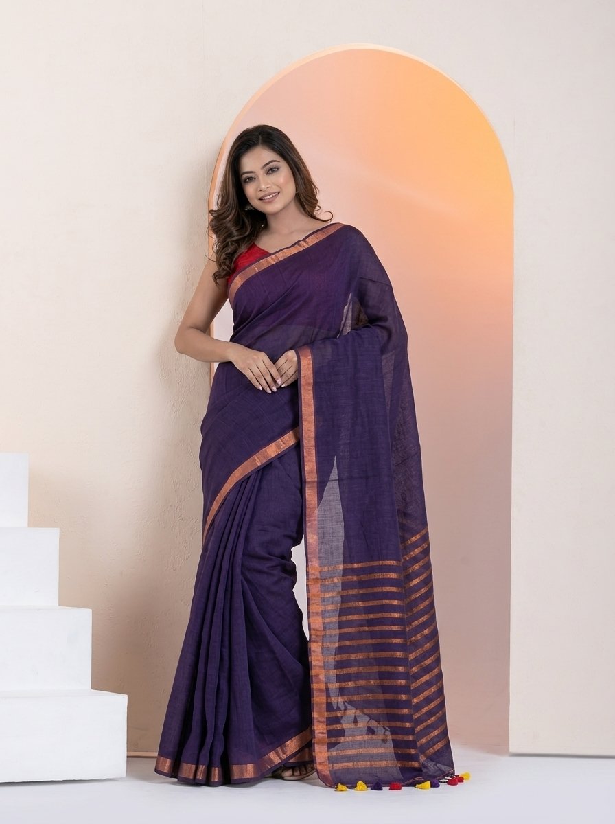Women Linen Saree for Festive & Casual Wear