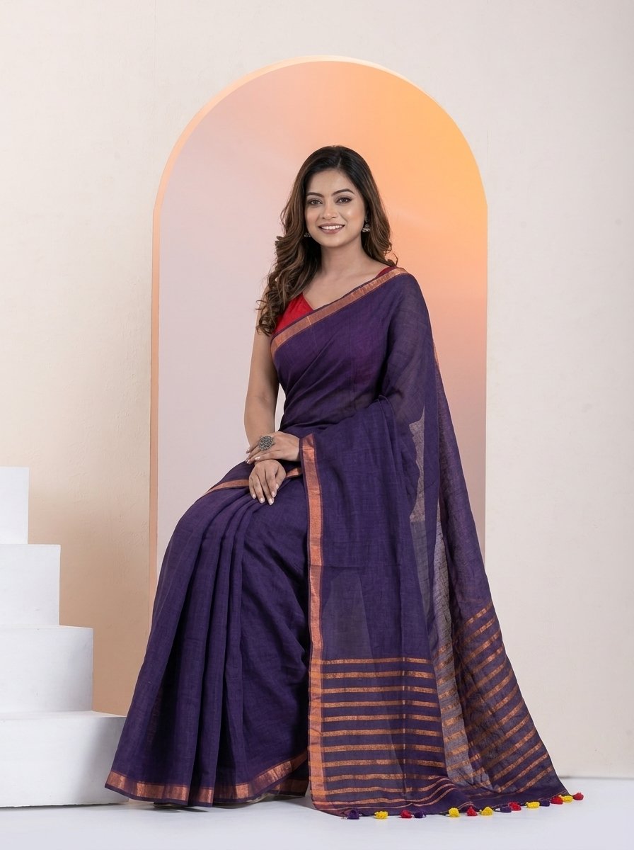 Women Linen Saree for Festive & Casual Wear - Image 4
