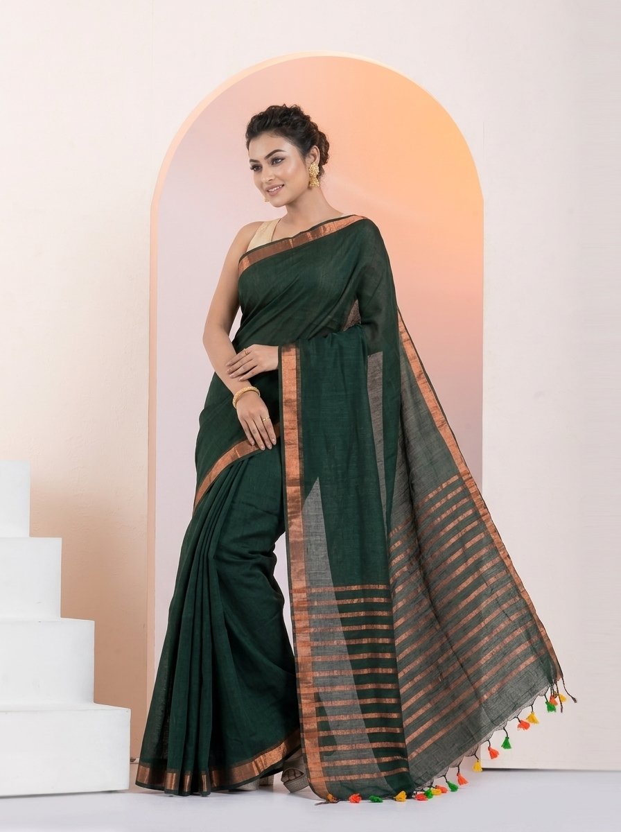 Women Linen Saree for Festive & Casual Wear - Image 2
