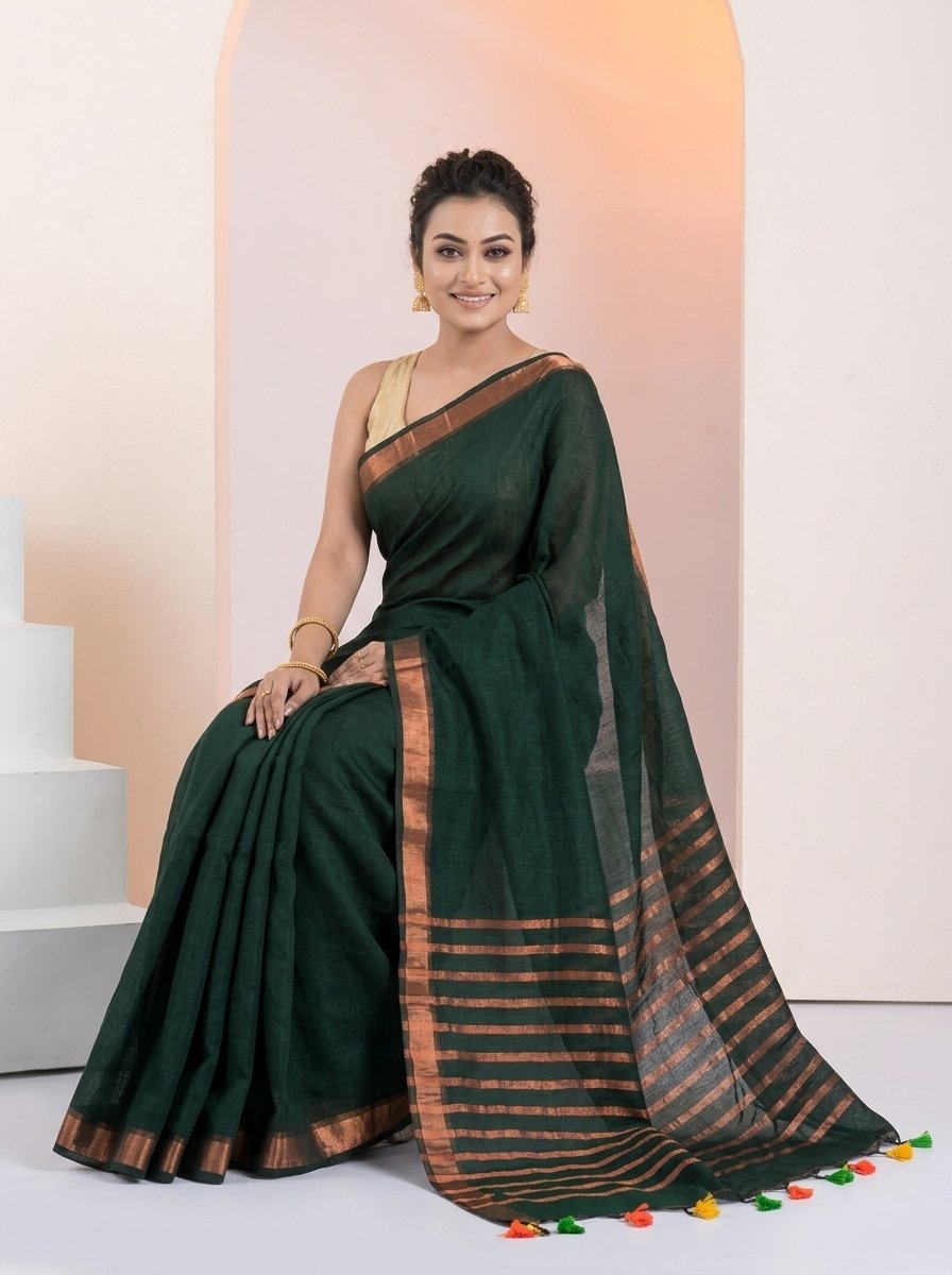 Women Linen Saree for Festive & Casual Wear - Image 4
