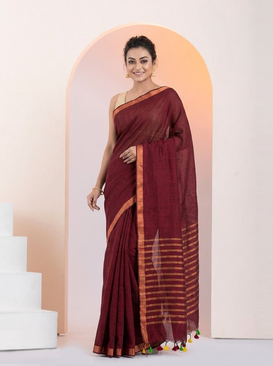 Women Linen Saree for Festive & Casual Wear - Image 5