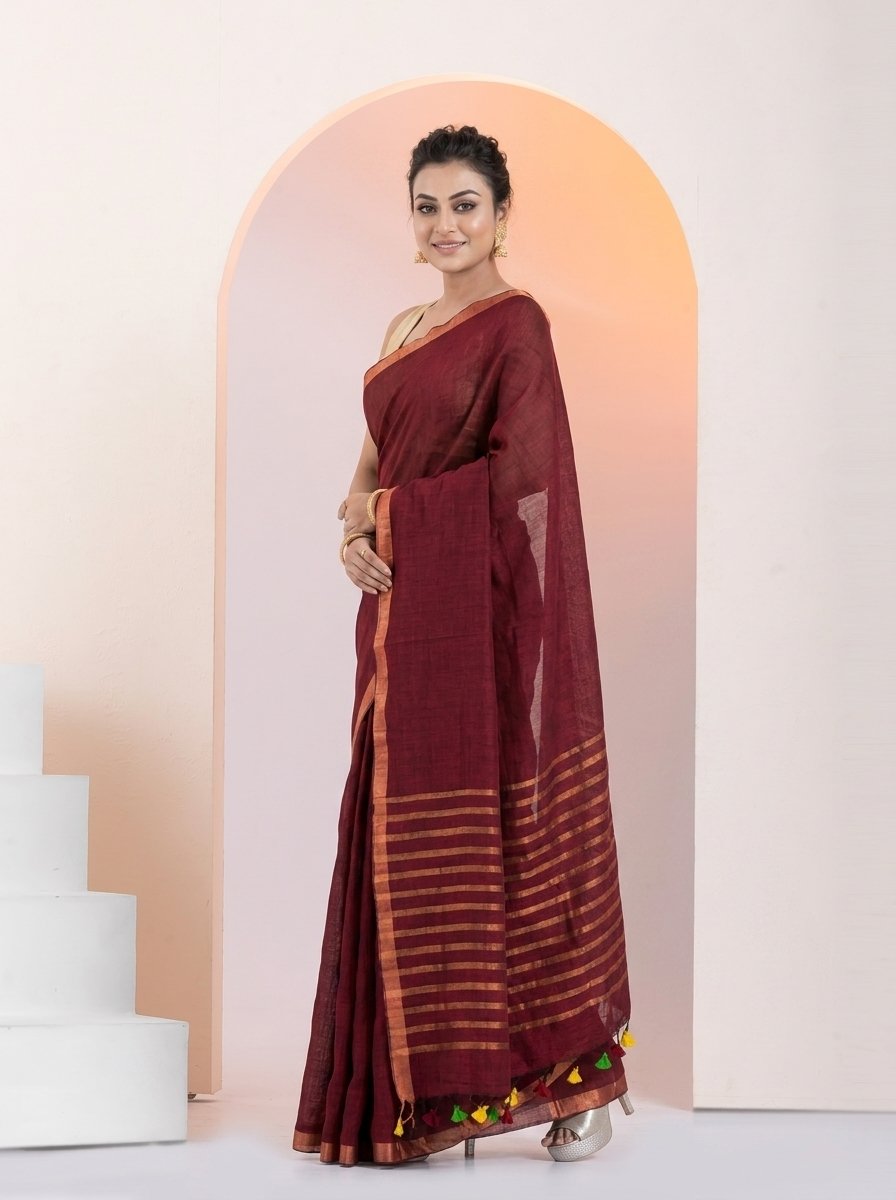 Women Linen Saree for Festive & Casual Wear - Image 2