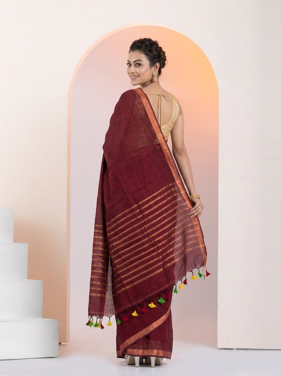 Women Linen Saree for Festive & Casual Wear - Image 4