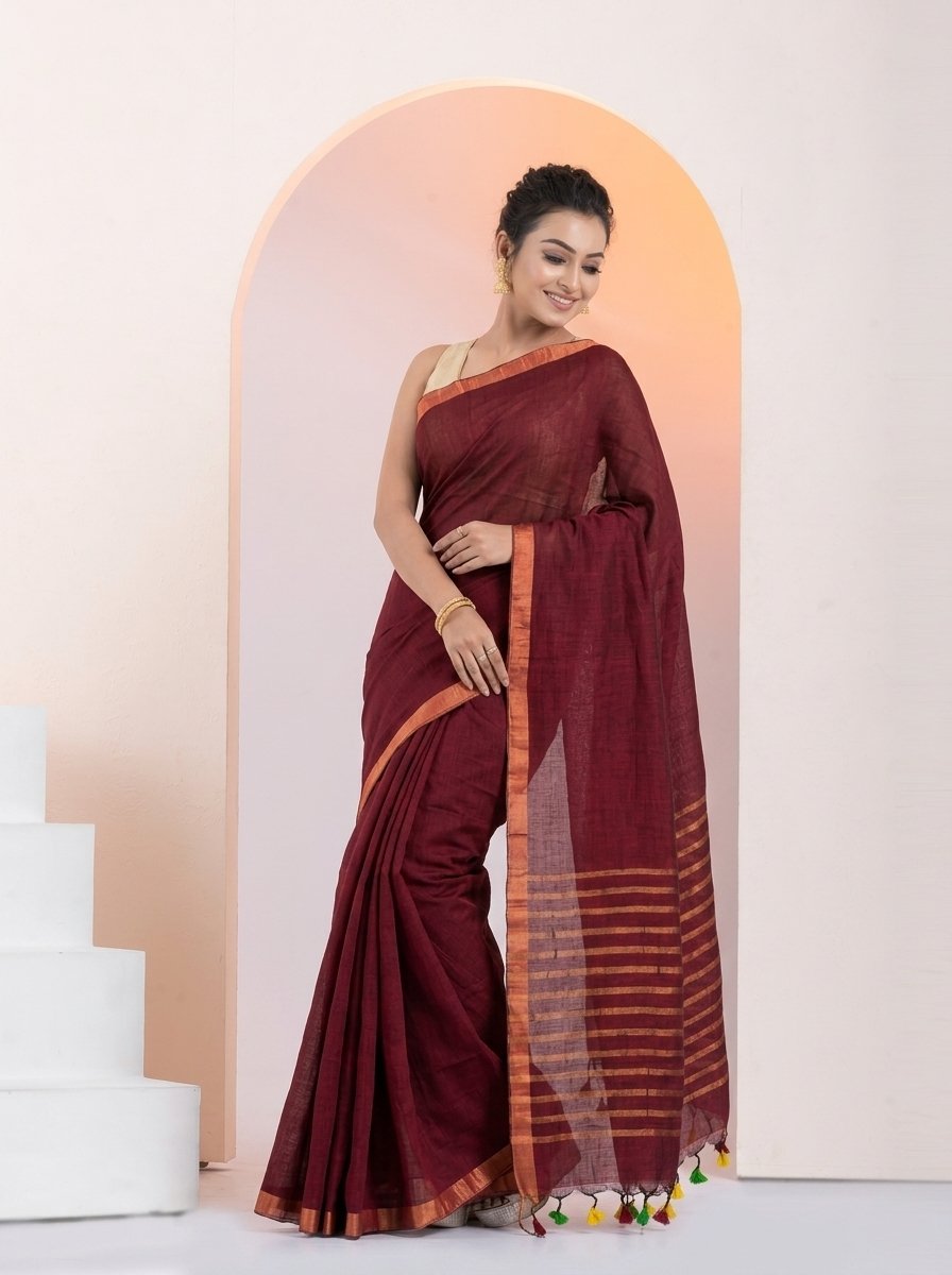 Women Linen Saree for Festive & Casual Wear - Image 3