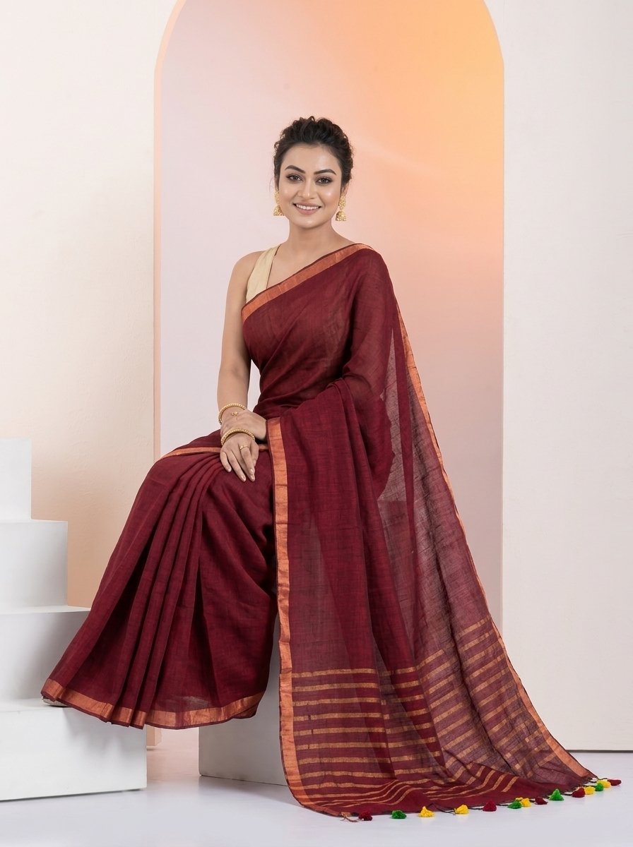 Women Linen Saree for Festive & Casual Wear