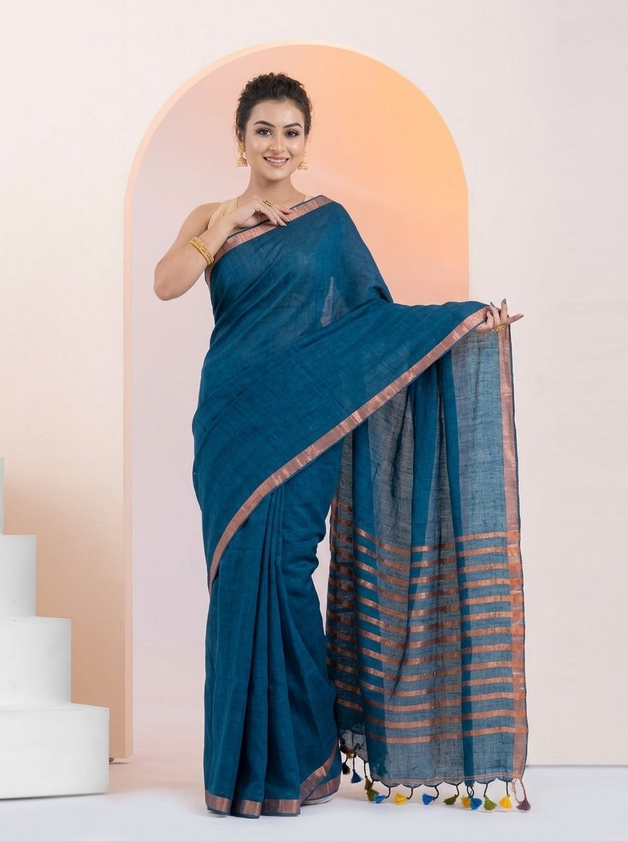 Women Linen Saree for Festive & Casual Wear - Image 2