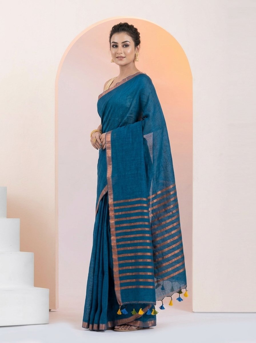 Women Linen Saree for Festive & Casual Wear - Image 3