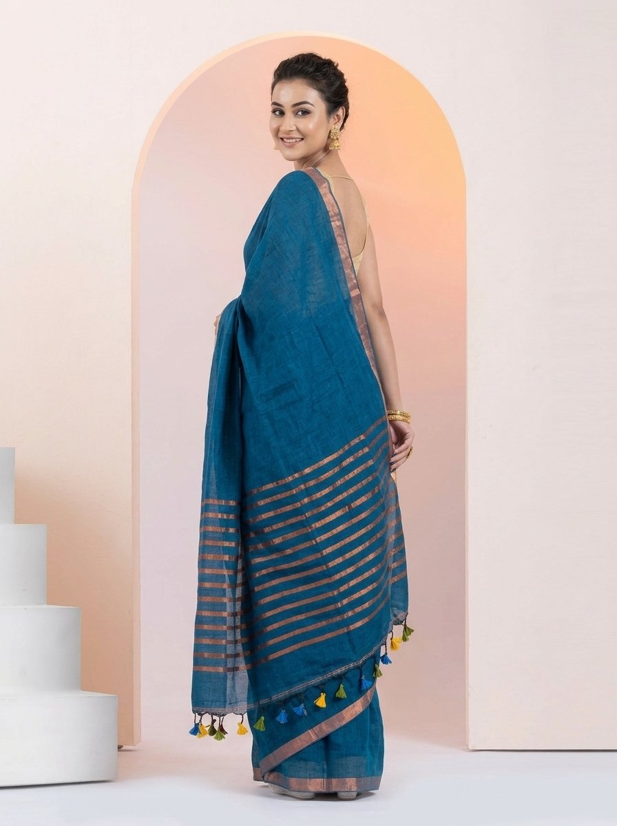 Women Linen Saree for Festive & Casual Wear - Image 5