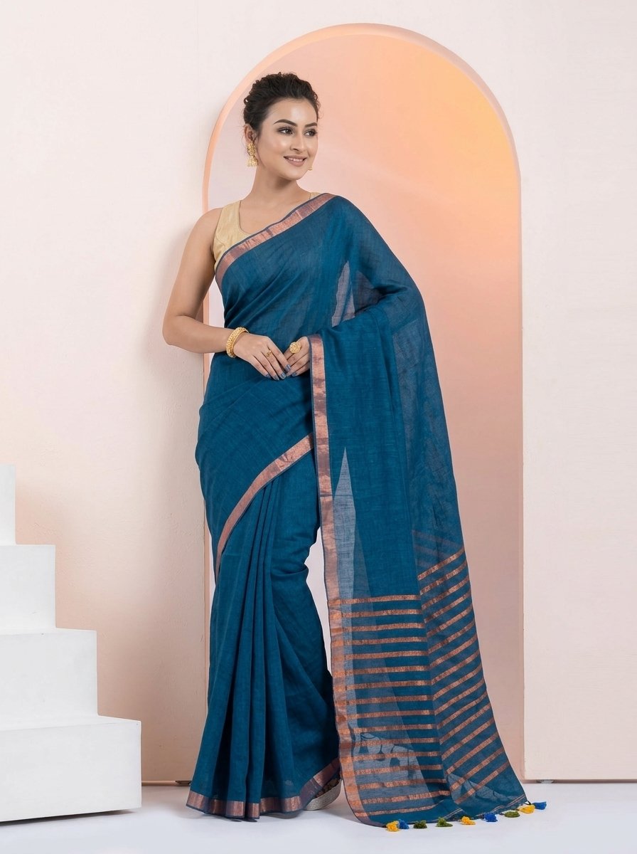 Women Linen Saree for Festive & Casual Wear