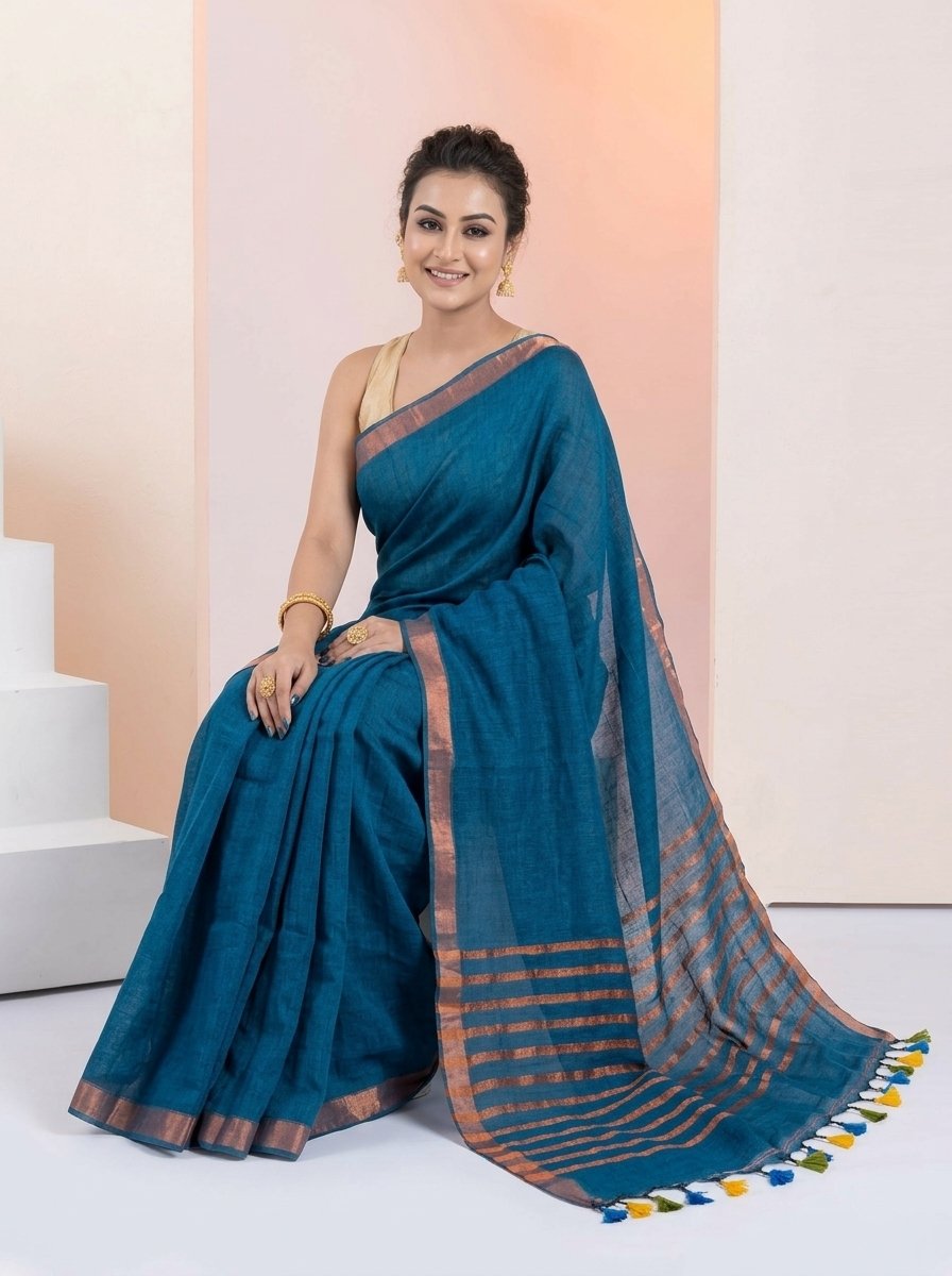 Women Linen Saree for Festive & Casual Wear - Image 4
