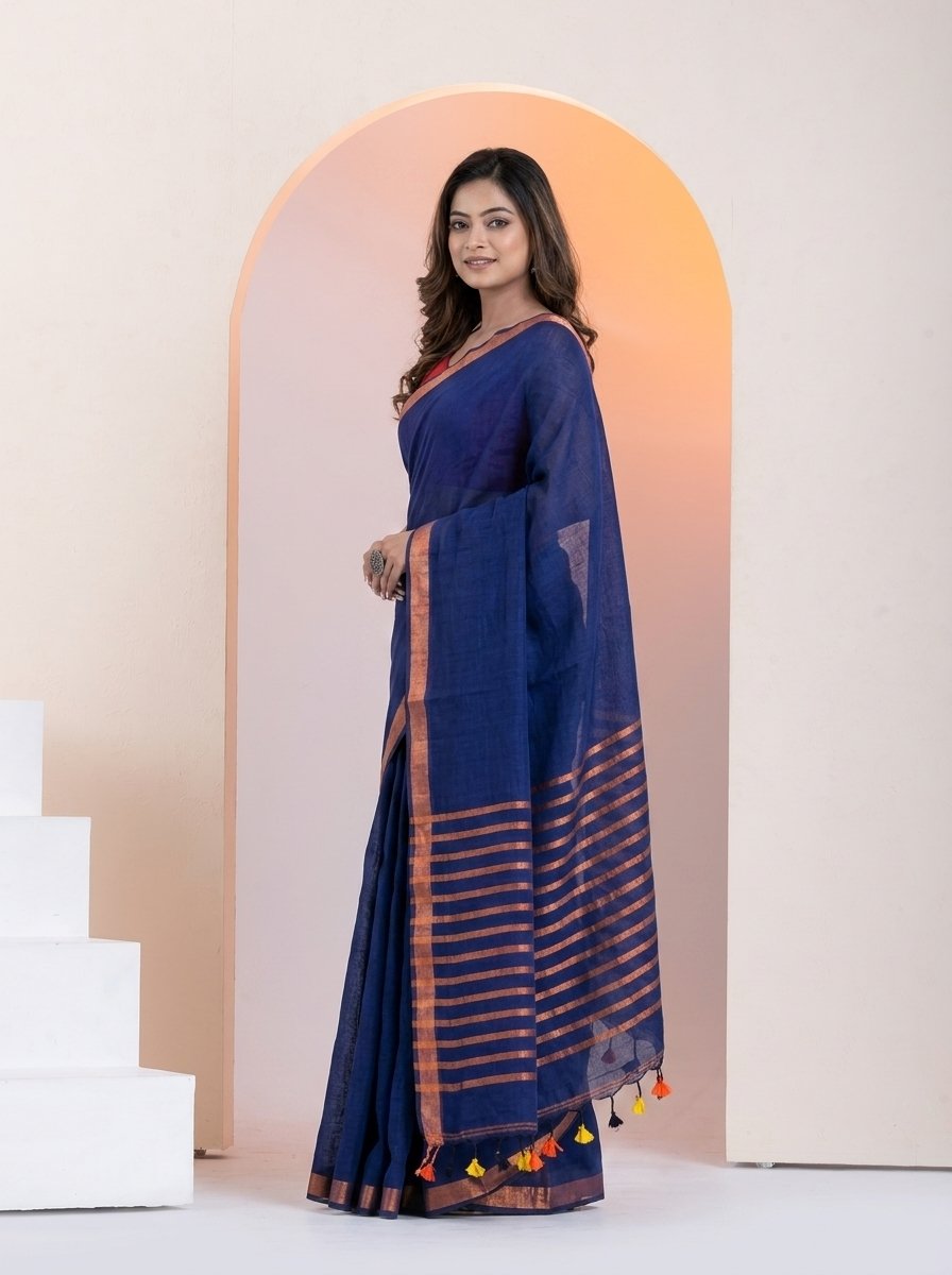 Women Linen Saree for Festive & Casual Wear - Image 3