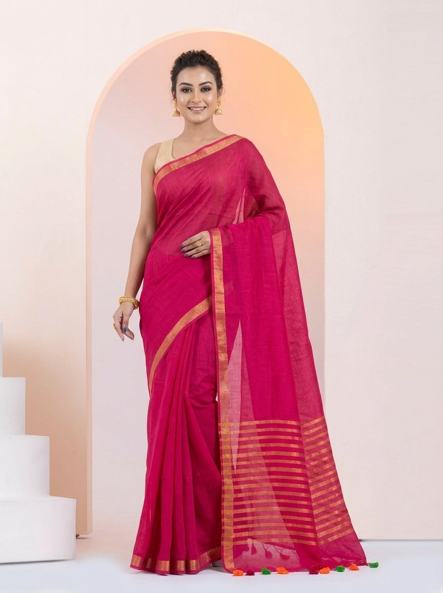 Women Linen Saree for Festive & Casual Wear - Image 5