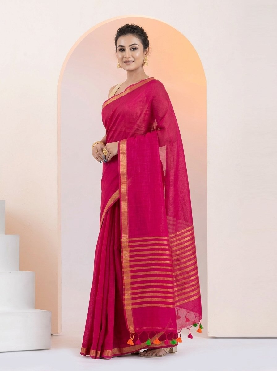 Women Linen Saree for Festive & Casual Wear - Image 2