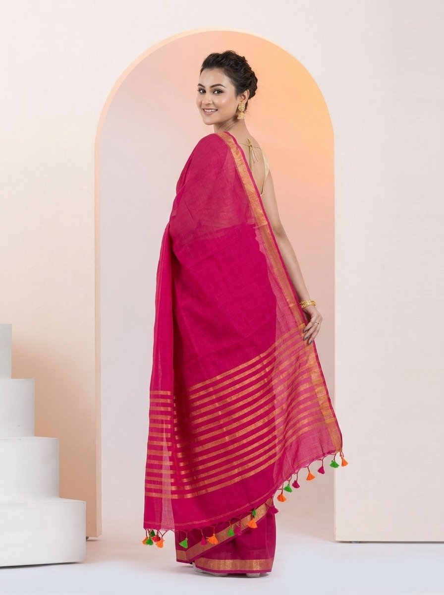 Women Linen Saree for Festive & Casual Wear - Image 3