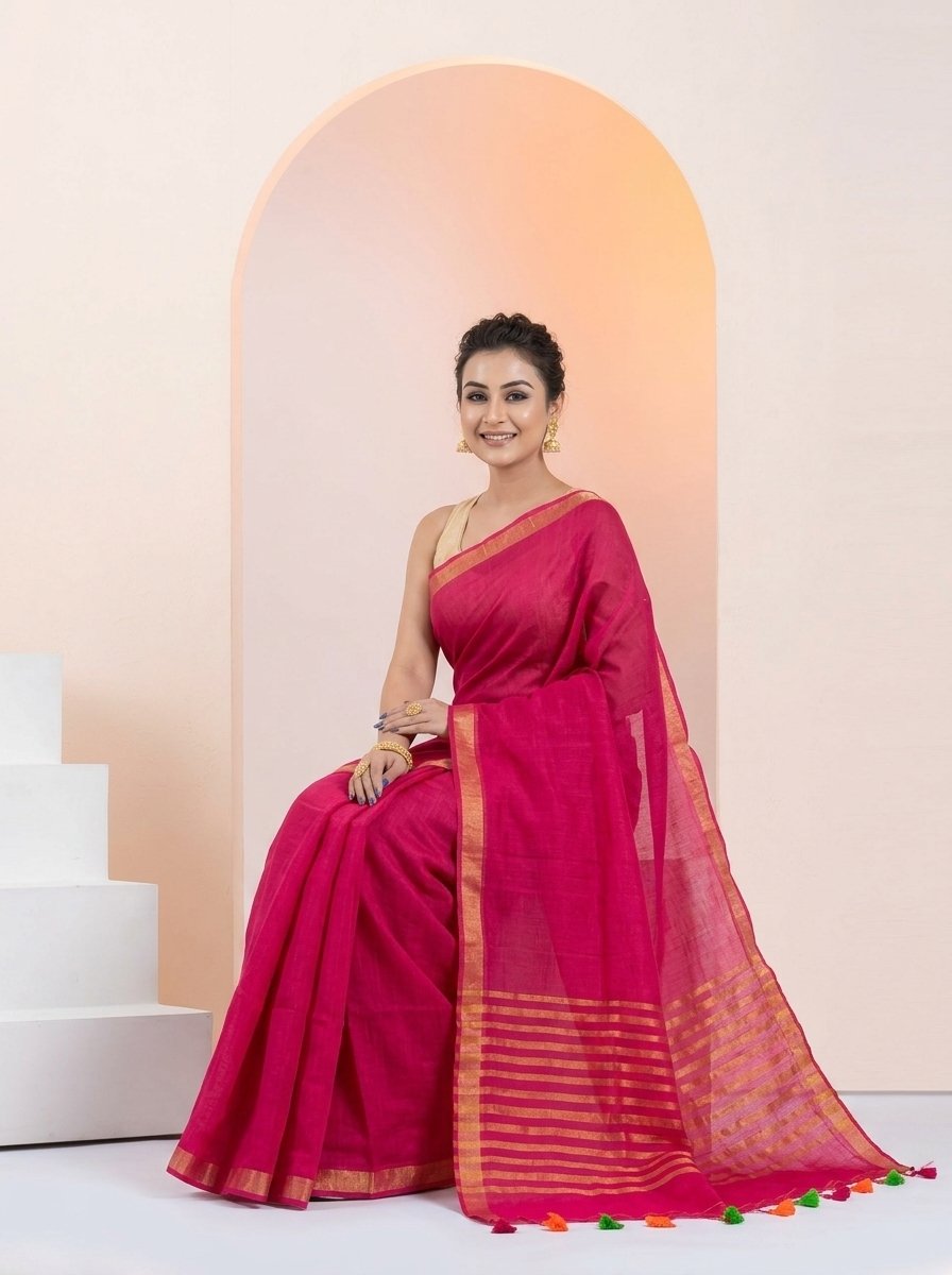 Women Linen Saree for Festive & Casual Wear - Image 4