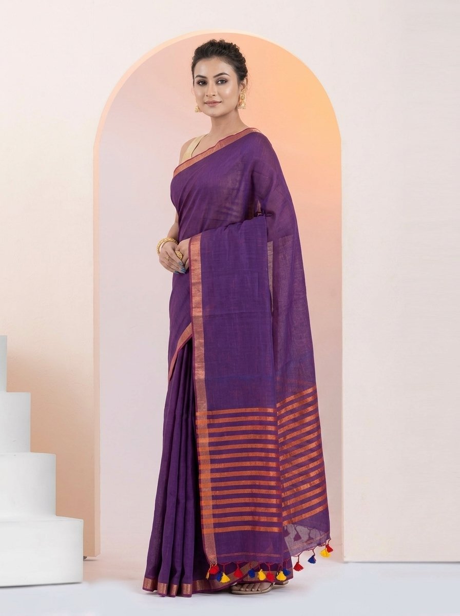 Women Linen Saree for Festive & Casual Wear - Image 4