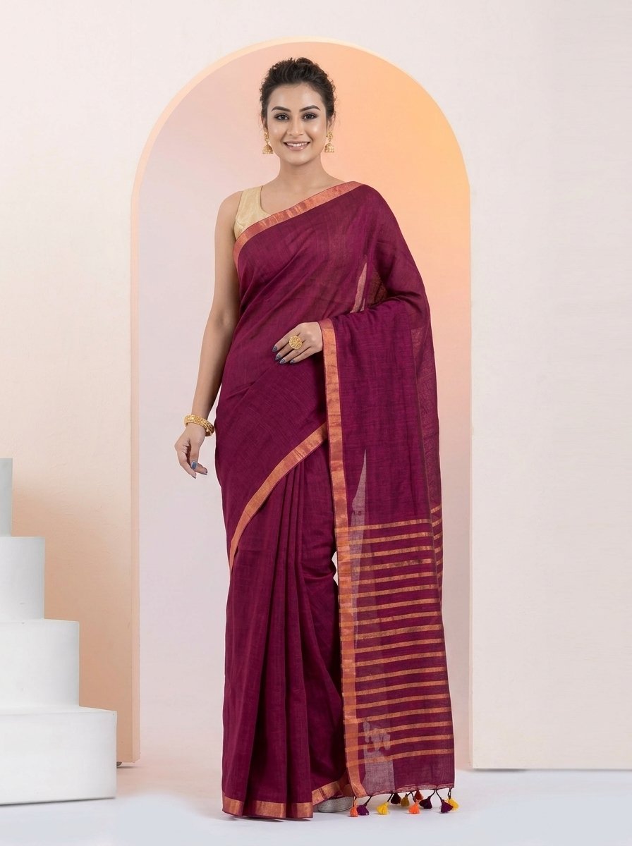 Women Linen Saree for Festive & Casual Wear - Image 3