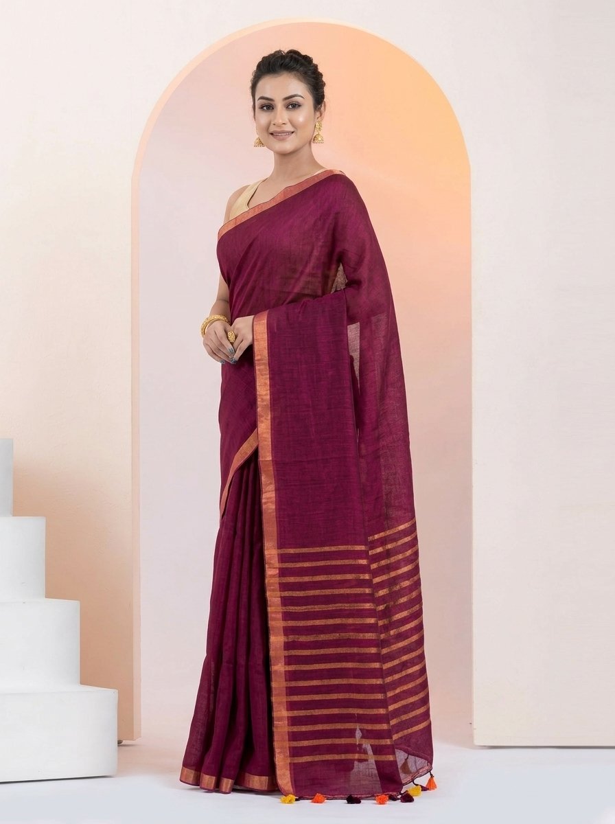 Women Linen Saree for Festive & Casual Wear