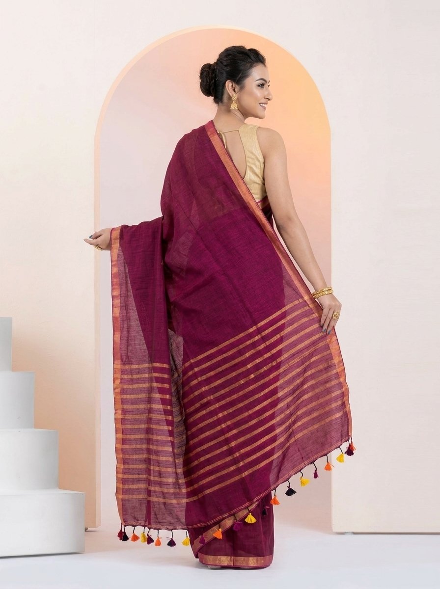 Women Linen Saree for Festive & Casual Wear - Image 5