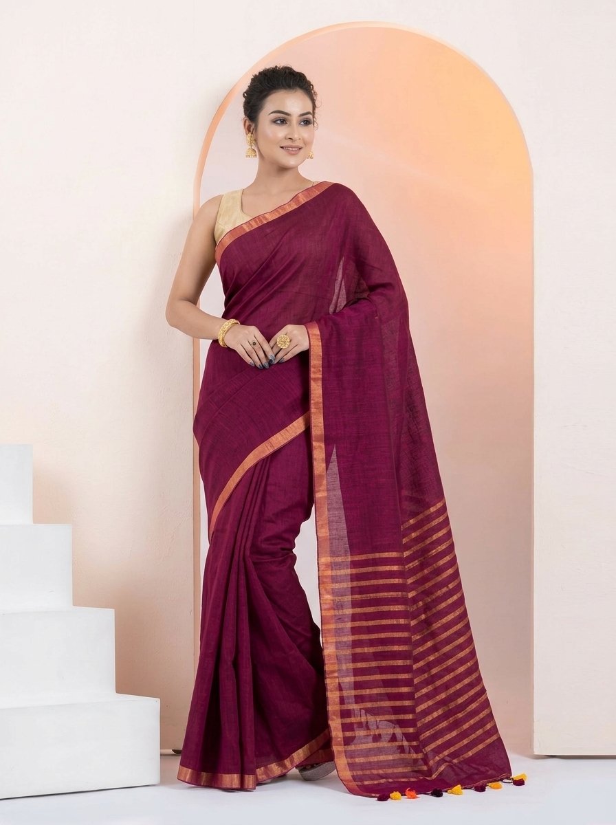 Women Linen Saree for Festive & Casual Wear - Image 4