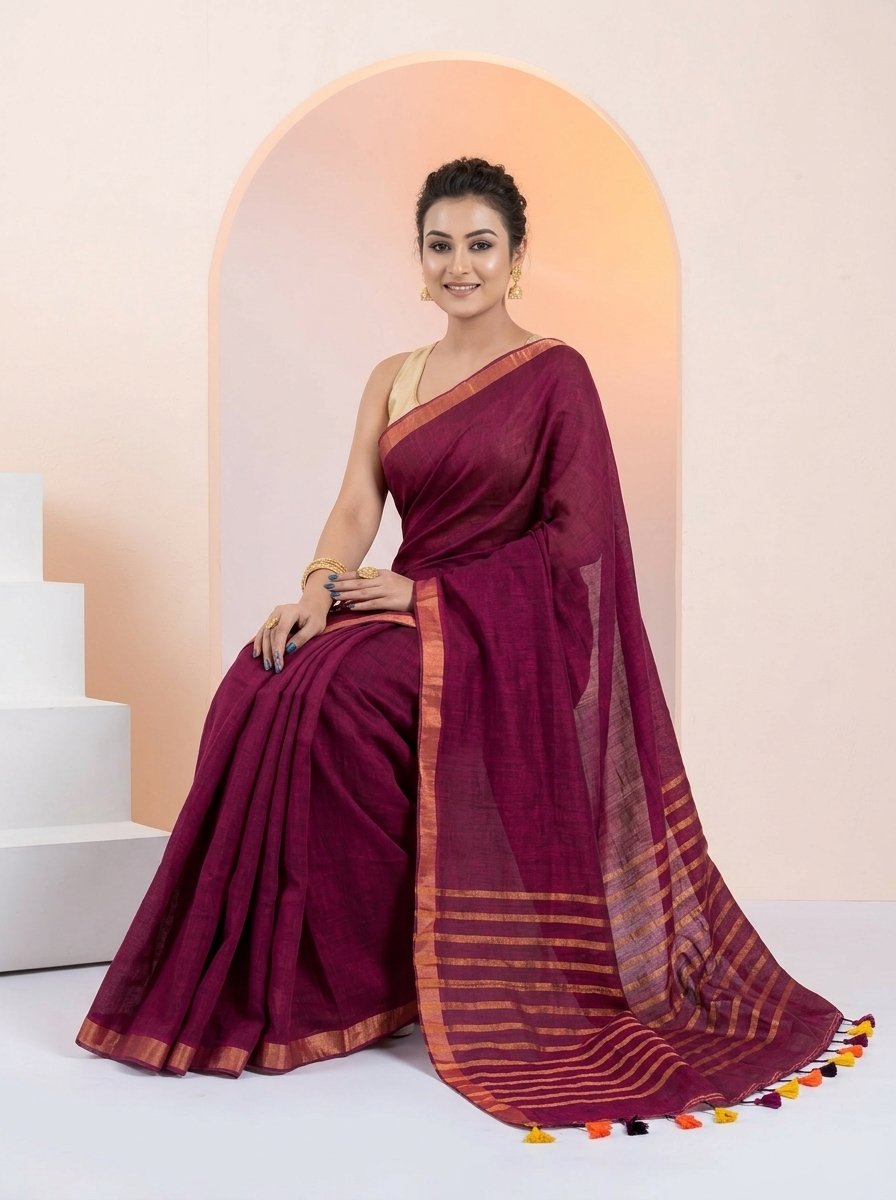 Women Linen Saree for Festive & Casual Wear - Image 2