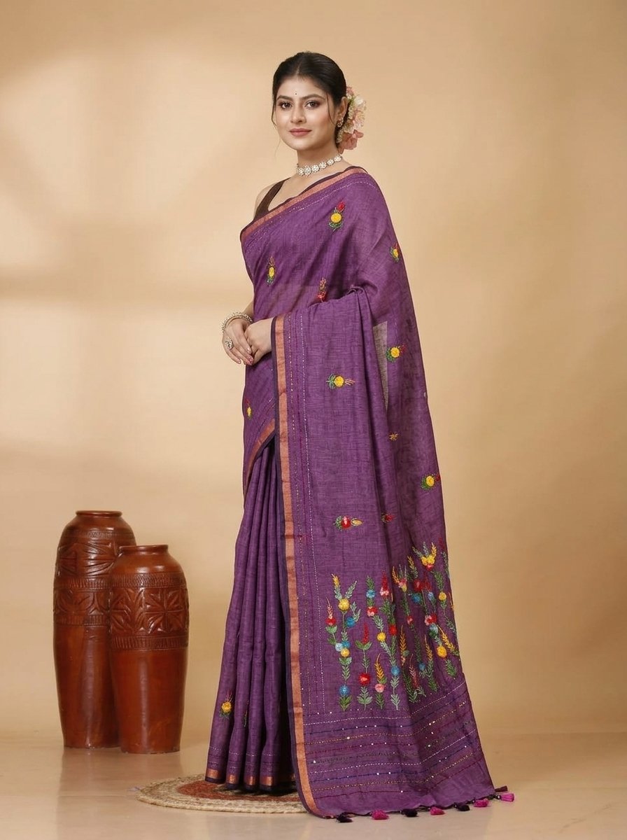 Ethnic Handcrafted Bullian Cotton Saree - Image 7