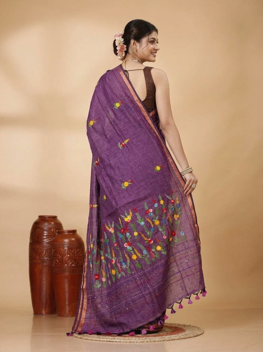 Ethnic Handcrafted Bullian Cotton Saree - Image 2