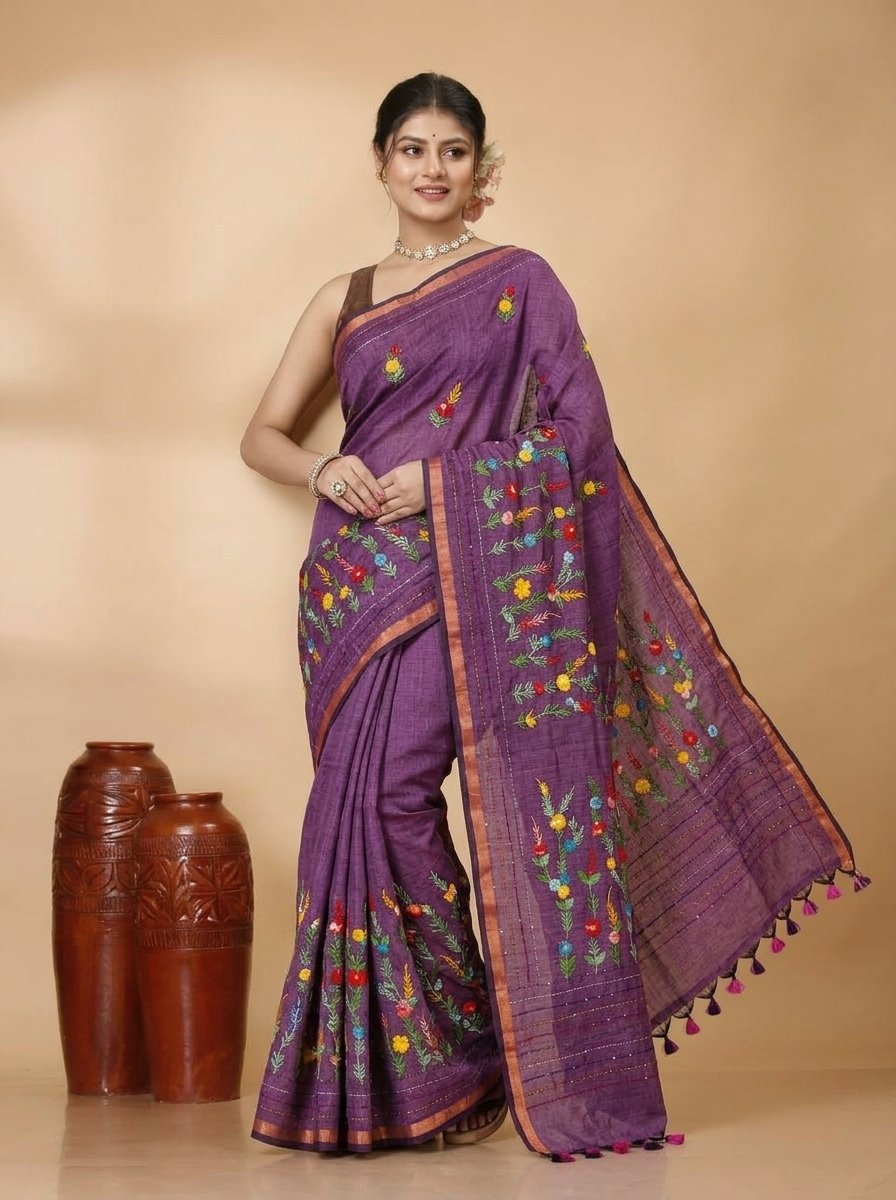 Ethnic Handcrafted Bullian Cotton Saree - Image 6