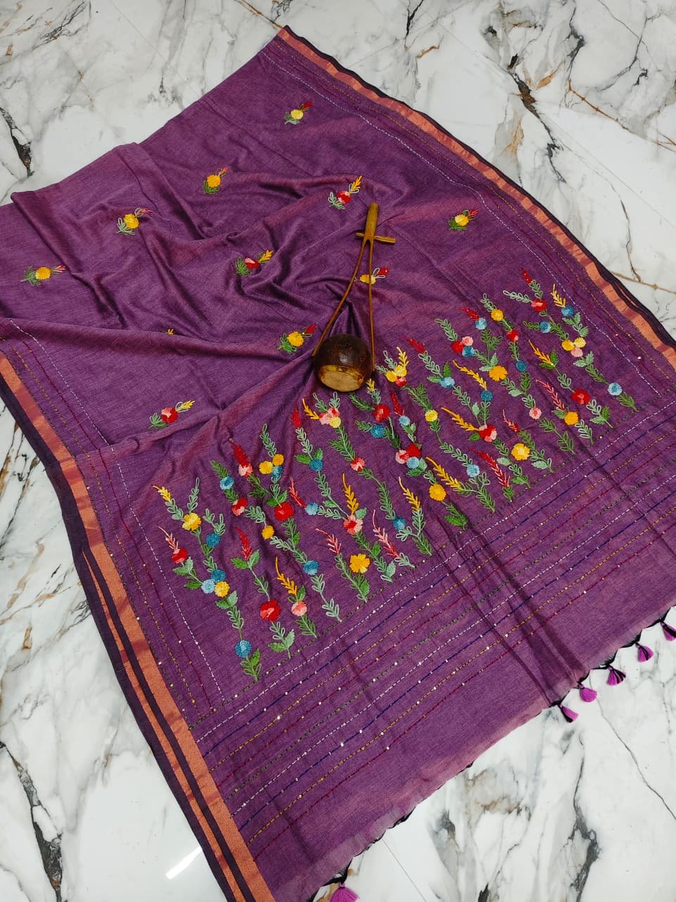 Ethnic Handcrafted Bullian Cotton Saree - Image 4
