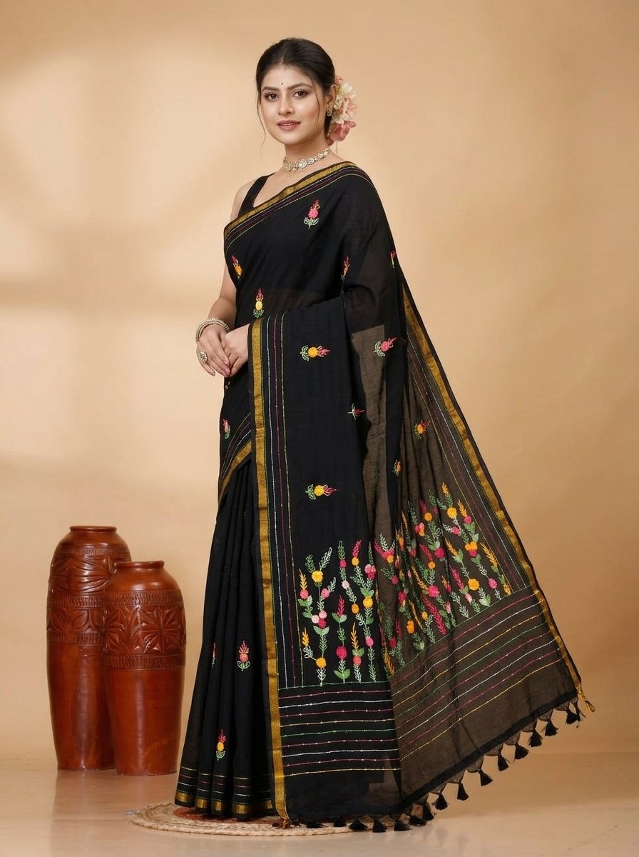 Ethnic Handcrafted Bullian Cotton Saree - Image 3