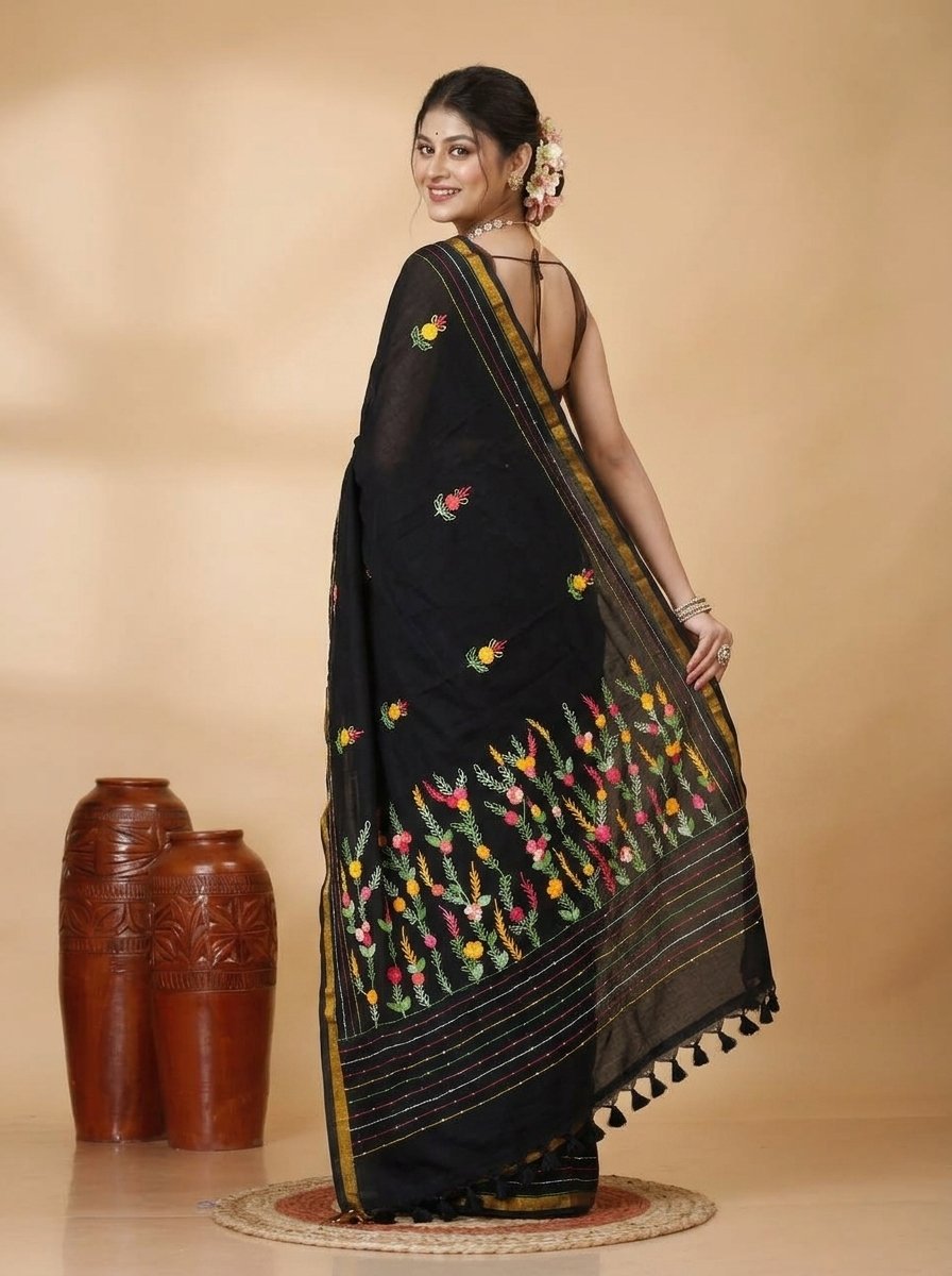Ethnic Handcrafted Bullian Cotton Saree - Image 2