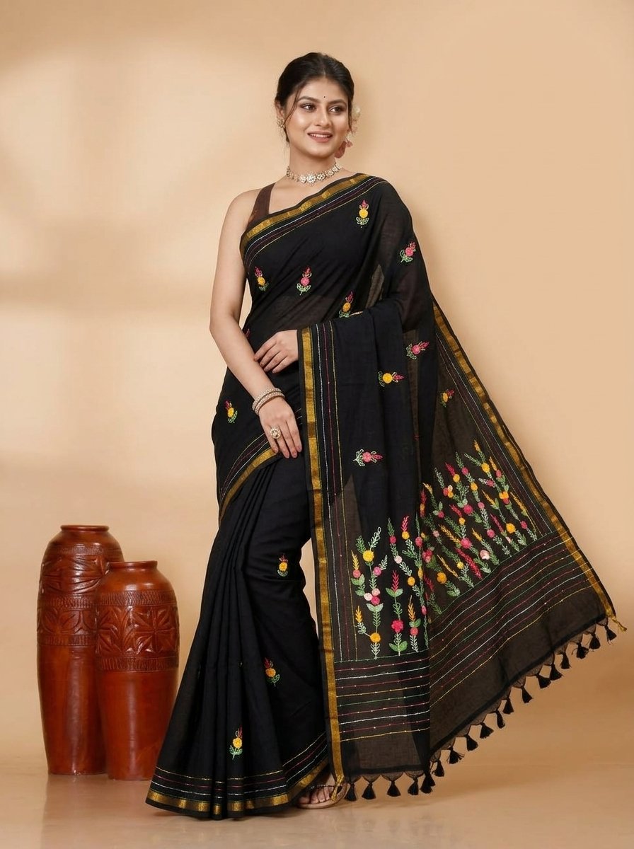 Ethnic Handcrafted Bullian Cotton Saree - Image 7