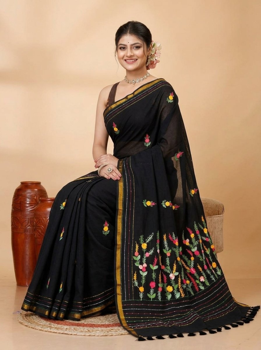 Ethnic Handcrafted Bullian Cotton Saree - Image 4