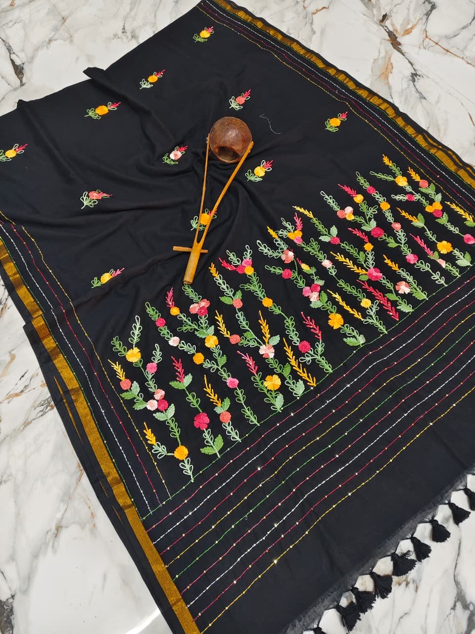 Ethnic Handcrafted Bullian Cotton Saree - Image 6