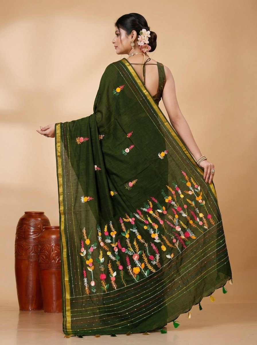 Ethnic Handcrafted Bullian Cotton Saree - Image 3