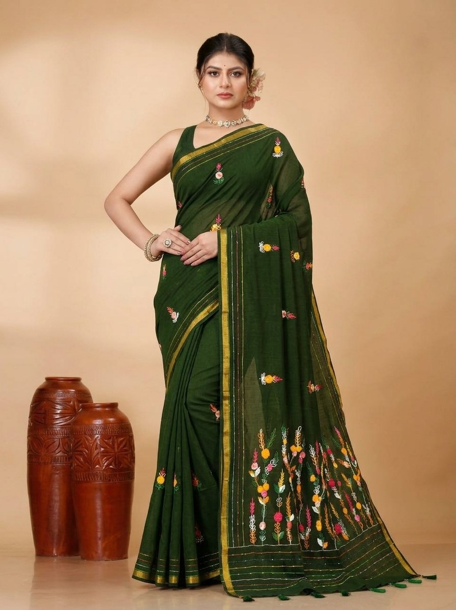Ethnic Handcrafted Bullian Cotton Saree - Image 4