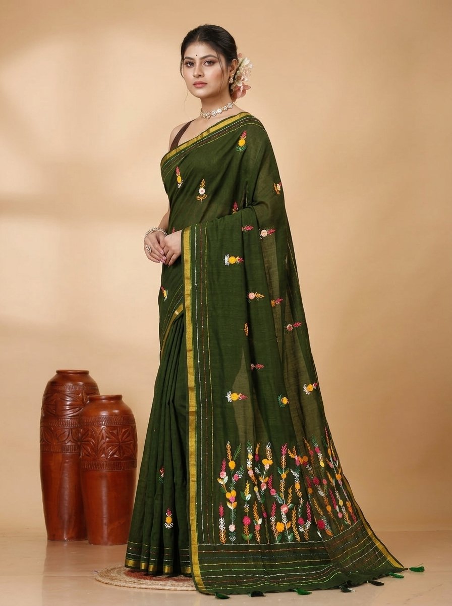 Ethnic Handcrafted Bullian Cotton Saree - Image 5