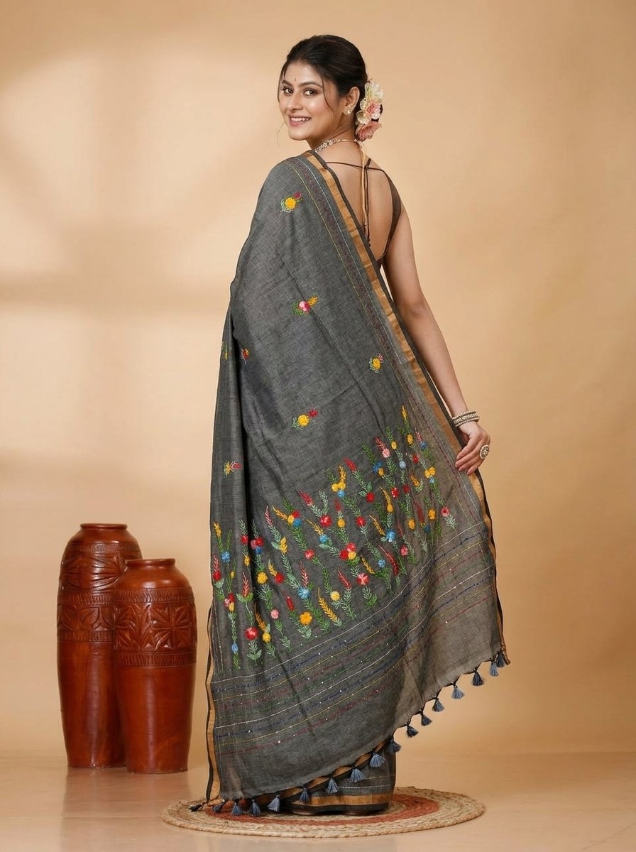 Ethnic Handcrafted Bullian Cotton Saree - Image 2