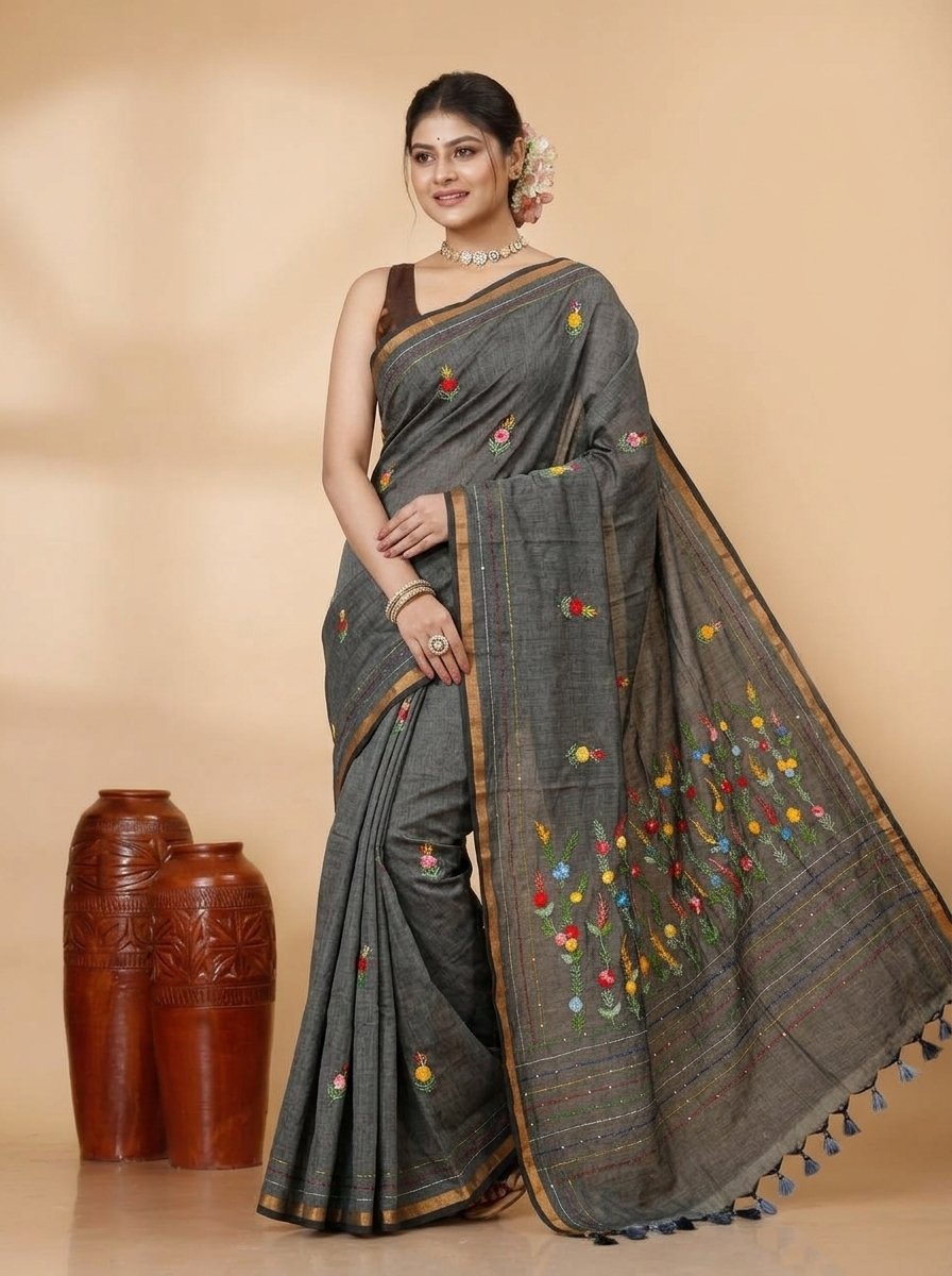 Ethnic Handcrafted Bullian Cotton Saree - Image 7