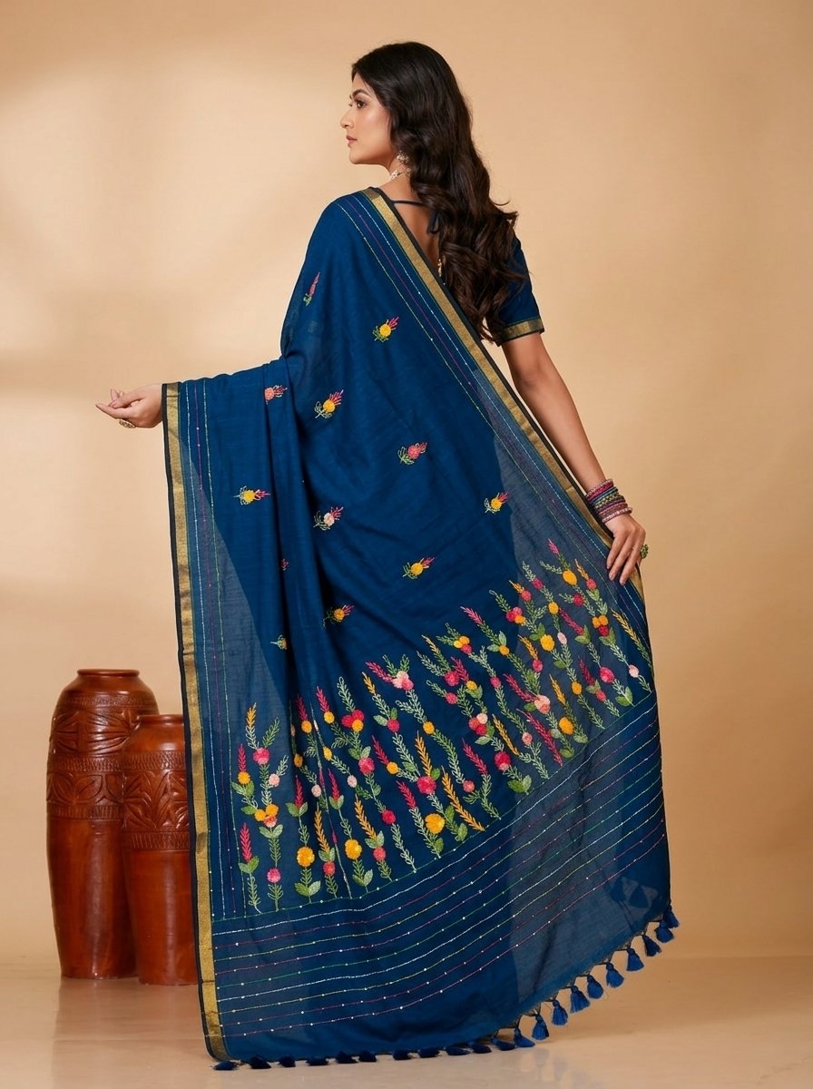 Ethnic Handcrafted Bullian Cotton Saree - Image 2