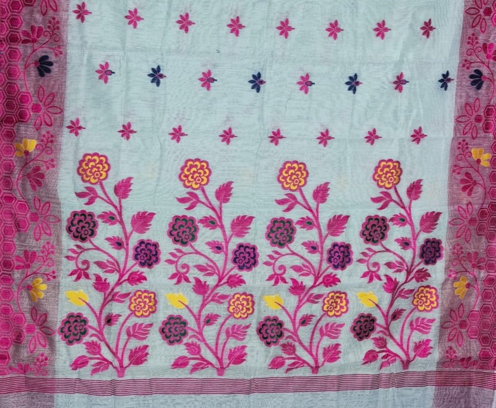 Marigold Soft Almond Dhakai Jamdani Saree - Image 6