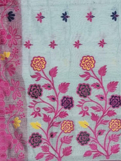 Marigold Soft Almond Dhakai Jamdani Saree - Image 7