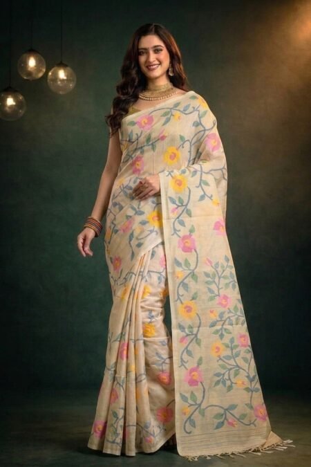 Cream Tussar Handwoven Jamdani Saree